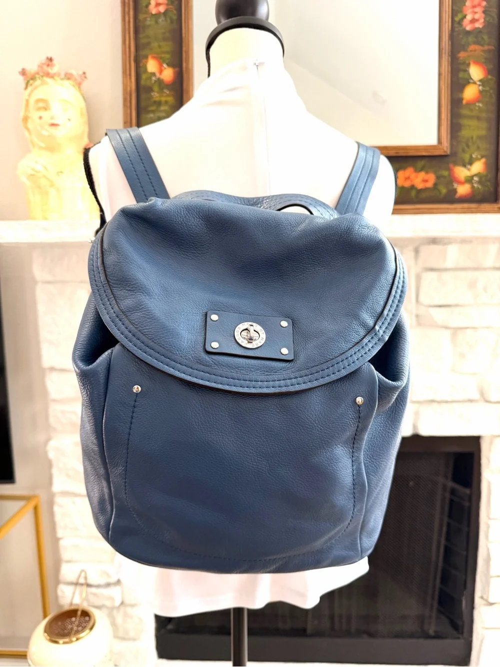 Marc by Marc Jacobs Blue Pebbled Leather Convertible Backpack Shoulder Bag